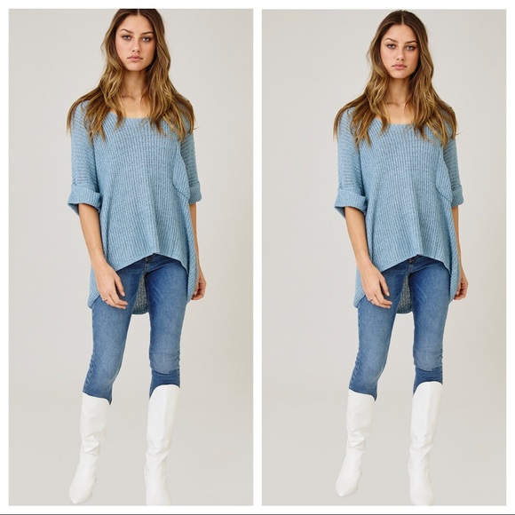 Spring beautiful front pock knit high low sweater - Picture 2 of 5